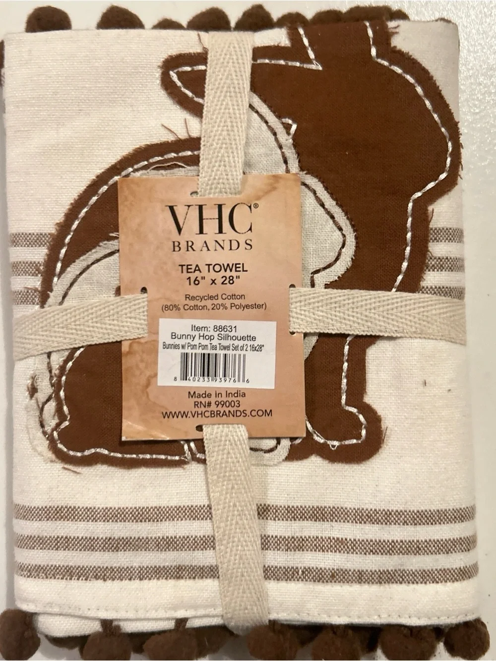 NWT VHC Brands Bunny Hop Silhouette Tea Towels Set of 2 Farmhouse Easter Decor